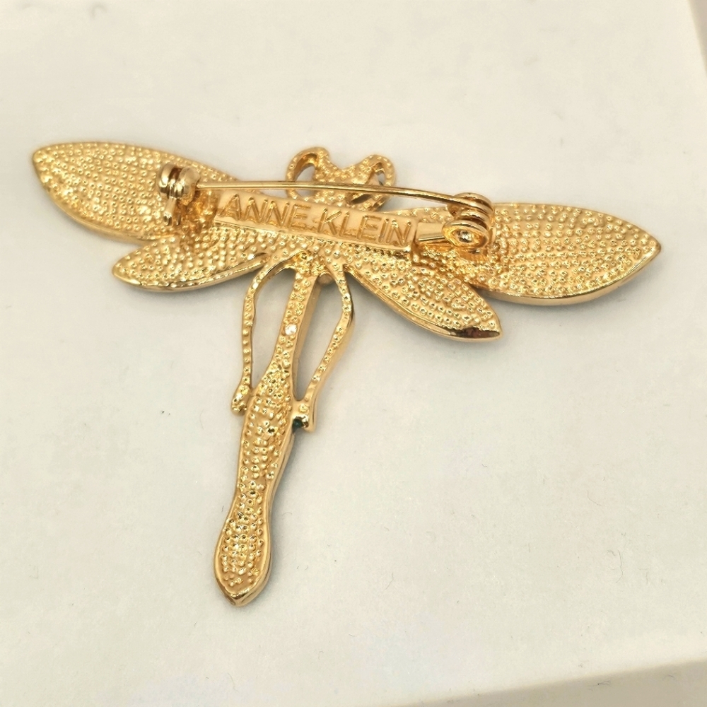 Anne Klein Gold-Tone Blue Green Multi Dragonfly Pin - Picture 2 of 2